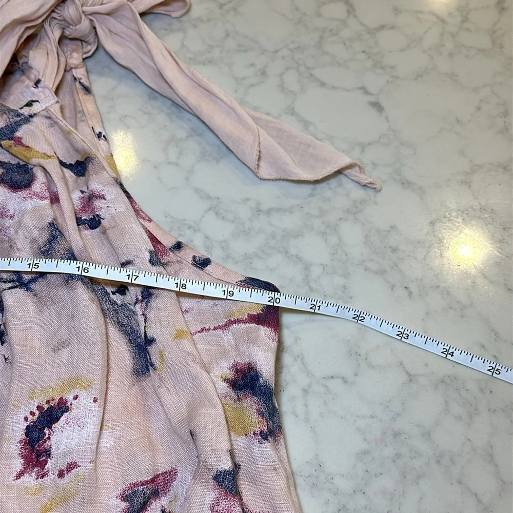Bellambra Made in Italy Pink Floral 100% Linen Halter Neck Tie Dress Womens M - Picture 6 of 8